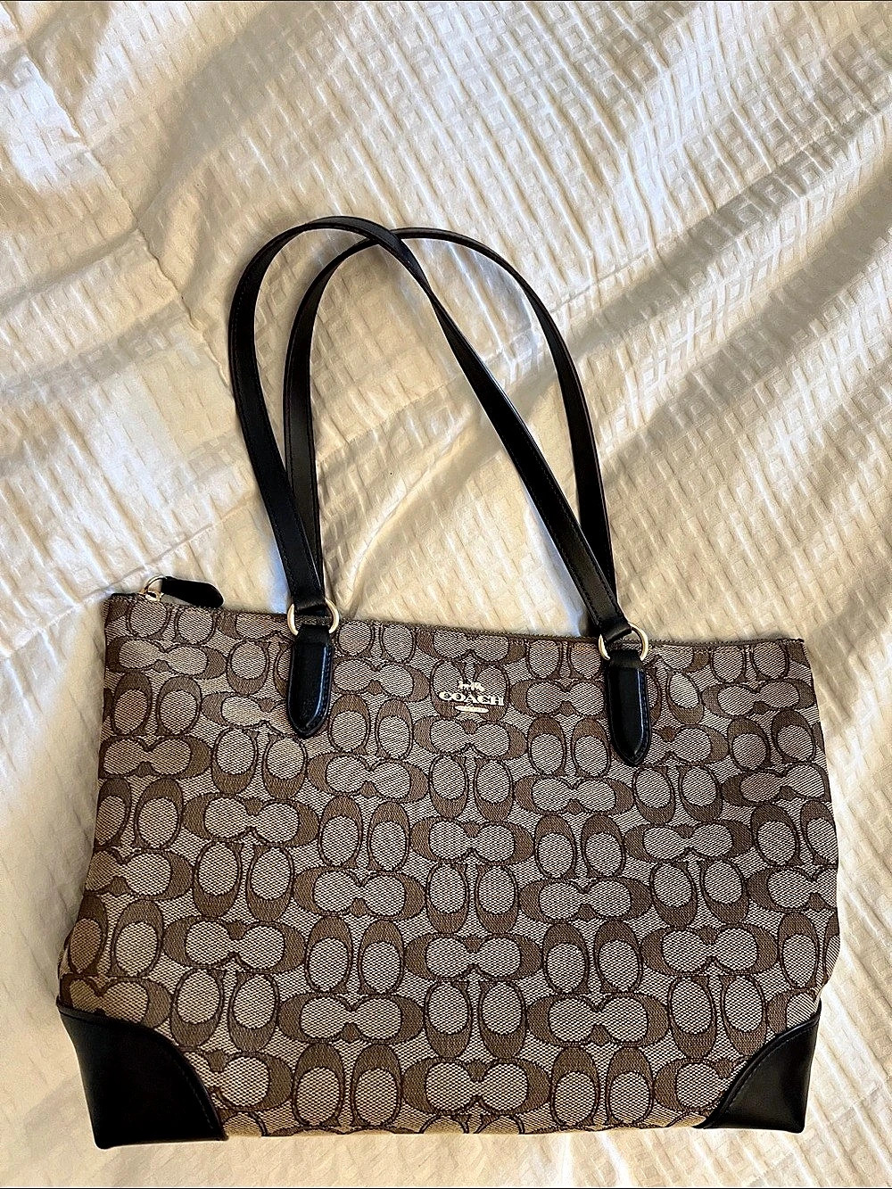 Coach Zip Top Tote In Signature Canvas 4455 Brown & Black